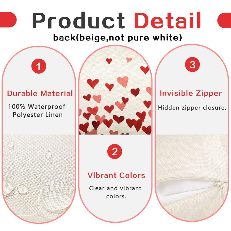 RABUSOFA Valentines Pillow Covers 12x20 Indoor Outdoor Waterproof Red Pink Hearts Throw Decorative Lumbar Cushion Cases Decorations for Home Couch Patio(26016-12) - Image 5
