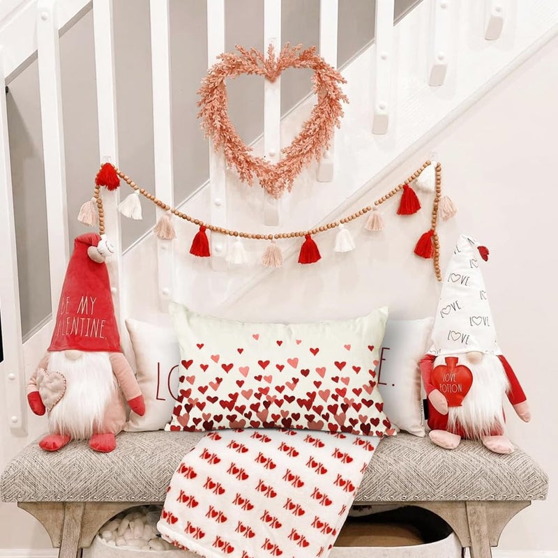 RABUSOFA Valentines Pillow Covers 12x20 Indoor Outdoor Waterproof Red Pink Hearts Throw Decorative Lumbar Cushion Cases Decorations for Home Couch Patio(26016-12) - Image 2