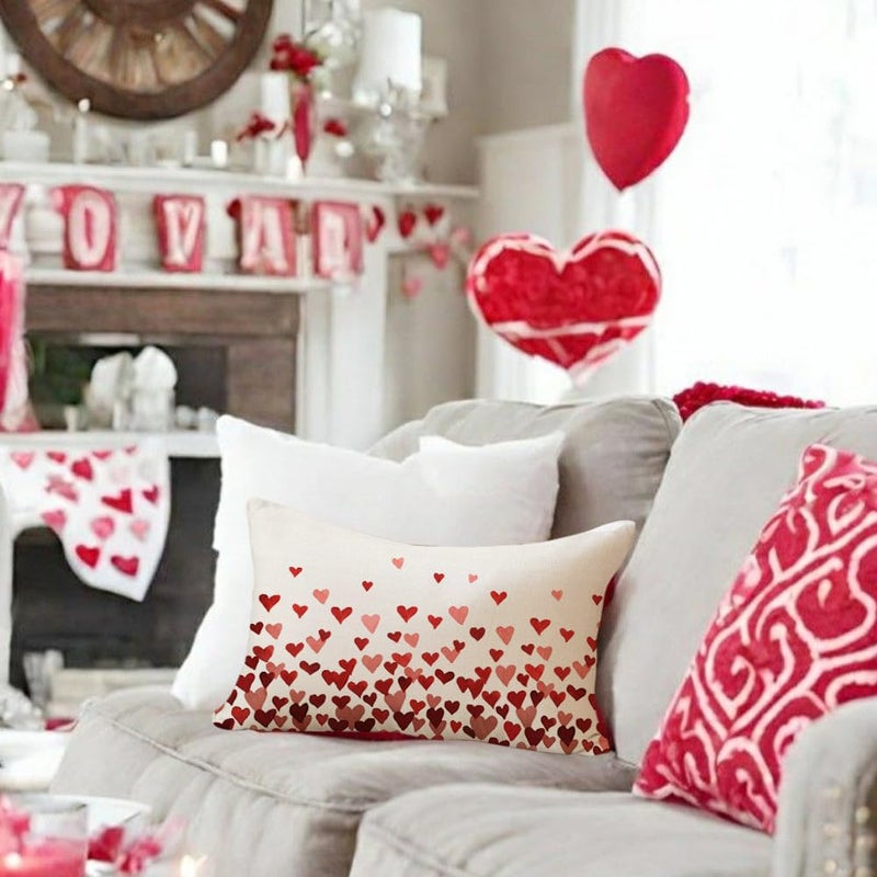 RABUSOFA Valentines Pillow Covers 12x20 Indoor Outdoor Waterproof Red Pink Hearts Throw Decorative Lumbar Cushion Cases Decorations for Home Couch Patio(26016-12) - Image 3