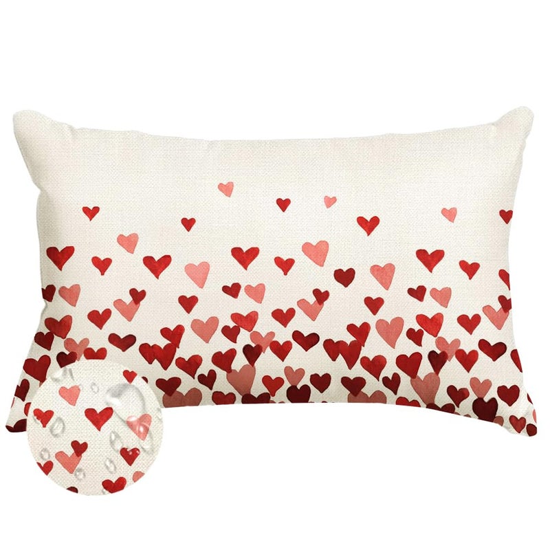 RABUSOFA Valentines Pillow Covers 12x20 Indoor Outdoor Waterproof Red Pink Hearts Throw Decorative Lumbar Cushion Cases Decorations for Home Couch Patio(26016-12) - Image 1