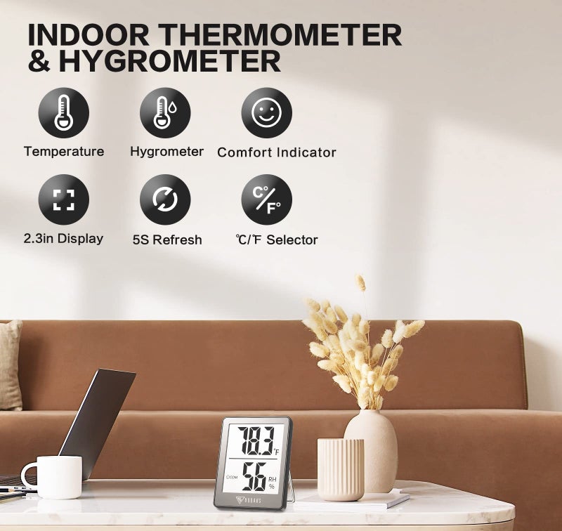 Doqaus Indoor Thermometer [3 Packs]  Mini Digital Hygrometer Room Thermometer  Humidity Meters  Accurate Temperature Humidity Monitor Gauge For House  Office  Greenhouse  Home Grey (2.3X1.8Inch) - Image 3