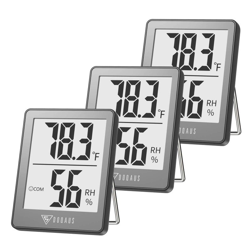 Doqaus Indoor Thermometer [3 Packs]  Mini Digital Hygrometer Room Thermometer  Humidity Meters  Accurate Temperature Humidity Monitor Gauge For House  Office  Greenhouse  Home Grey (2.3X1.8Inch) - Image 2