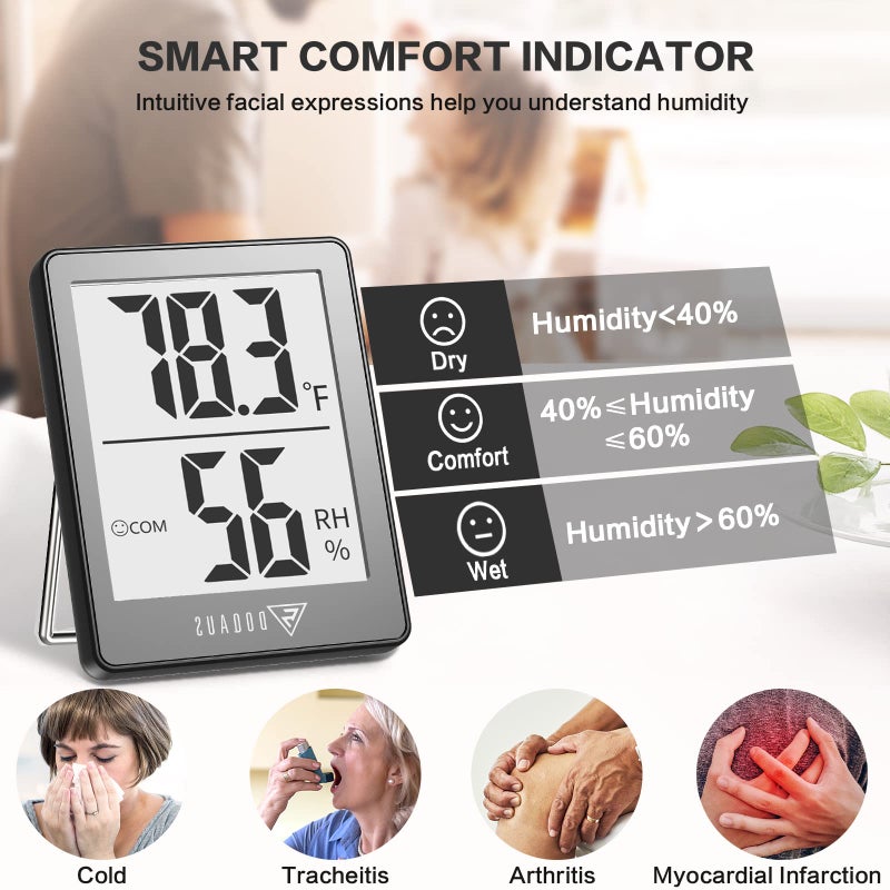 Doqaus Indoor Thermometer [3 Packs]  Mini Digital Hygrometer Room Thermometer  Humidity Meters  Accurate Temperature Humidity Monitor Gauge For House  Office  Greenhouse  Home Grey (2.3X1.8Inch) - Image 4