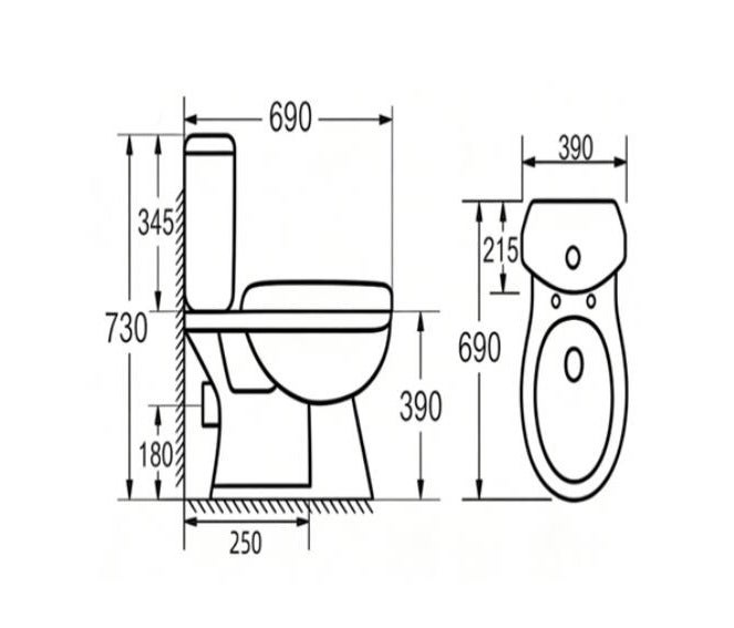 OCEANIC OCE-ZT443P Close Coupled WC Floor Mounted Dual Flush Soft Close P-Trap Toilet White - Image 2