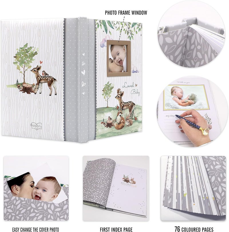 Holoary First 5 Years Baby Memory Book  76 Colourful Illustrated Keepsake Journal Pages Record Book Album for Newborn Baby Boy or Girl Woodland Animals Design - Image 3