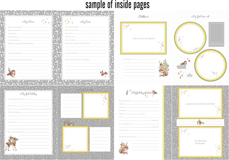 Holoary First 5 Years Baby Memory Book  76 Colourful Illustrated Keepsake Journal Pages Record Book Album for Newborn Baby Boy or Girl Woodland Animals Design - Image 4