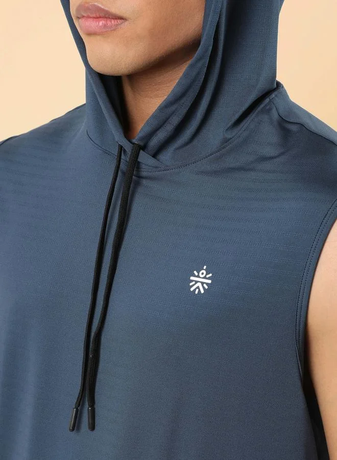 Cult Men Navy Blue Logo Detail Sleeveless Hooded T-Shirt