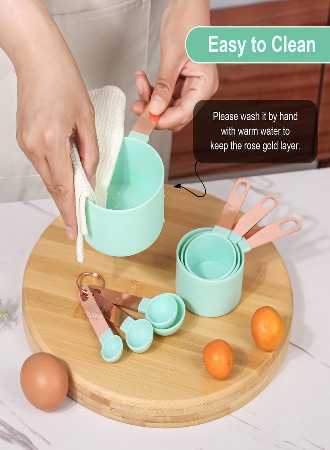 Mozano 8-Piece Stackable Rose Gold Stainless Steel Handled Measuring Cups and Spoons for Measuring Dry and Liquid Ingredients (Pink) - Image 5