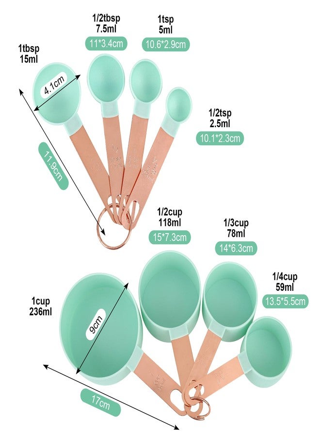 Mozano 8-Piece Stackable Rose Gold Stainless Steel Handled Measuring Cups and Spoons for Measuring Dry and Liquid Ingredients (Pink) - Image 2