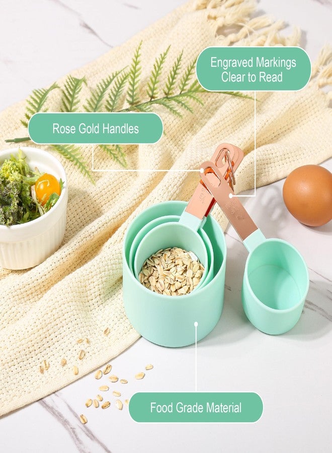 Mozano 8-Piece Stackable Rose Gold Stainless Steel Handled Measuring Cups and Spoons for Measuring Dry and Liquid Ingredients (Pink) - Image 3