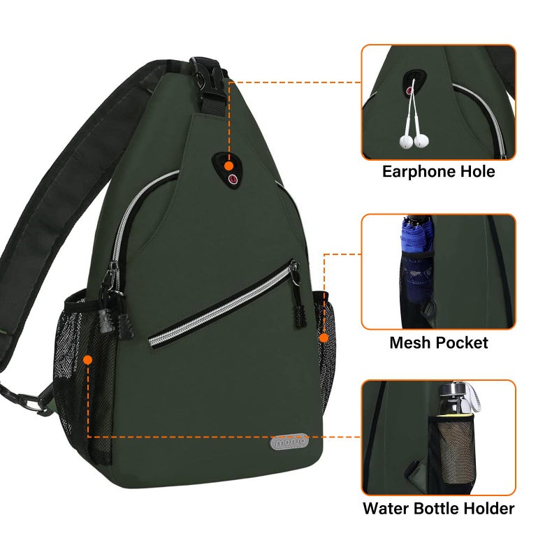 MOSISO Sling Backpack, Multipurpose Crossbody Shoulder Bag Travel Hiking Daypack, Midnight Green, Medium - Image 3