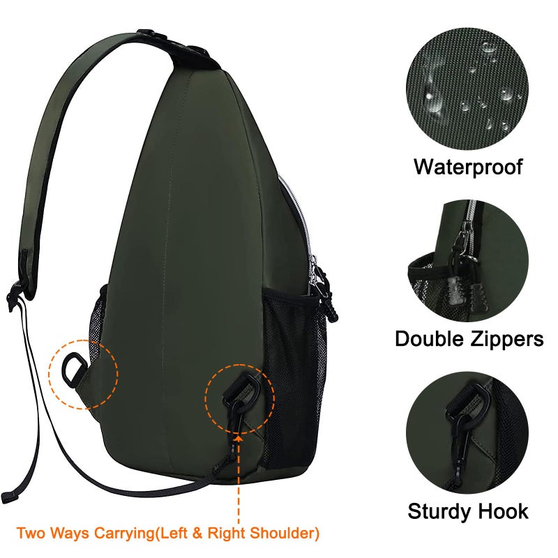 MOSISO Sling Backpack, Multipurpose Crossbody Shoulder Bag Travel Hiking Daypack, Midnight Green, Medium - Image 5