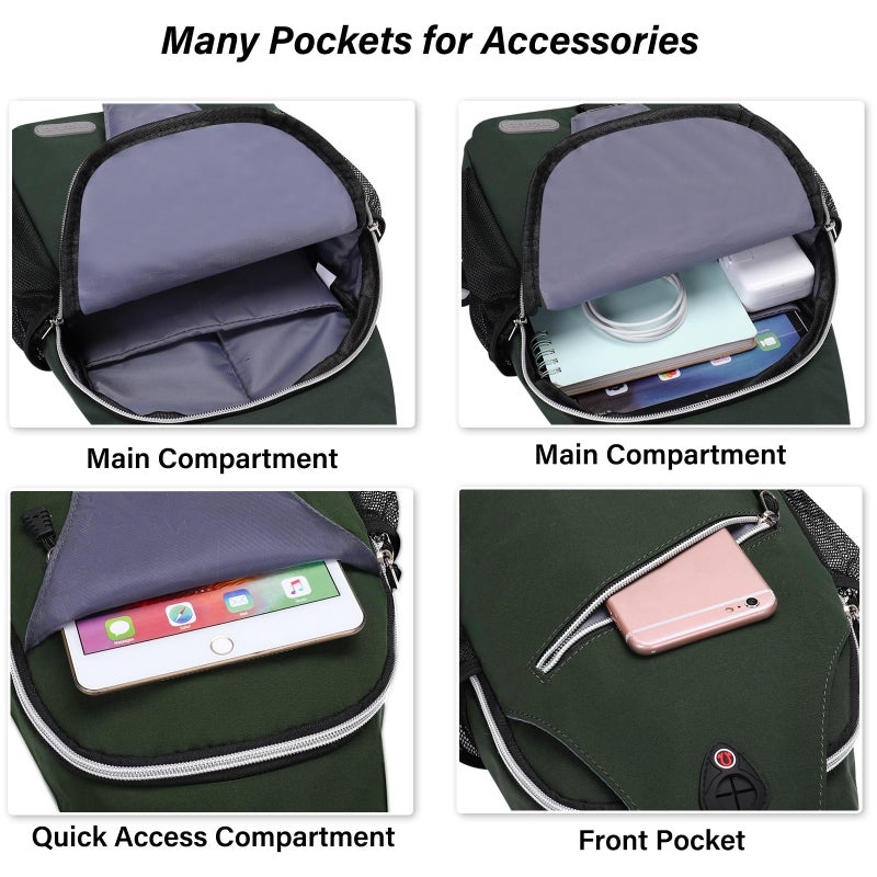 MOSISO Sling Backpack, Multipurpose Crossbody Shoulder Bag Travel Hiking Daypack, Midnight Green, Medium - Image 2