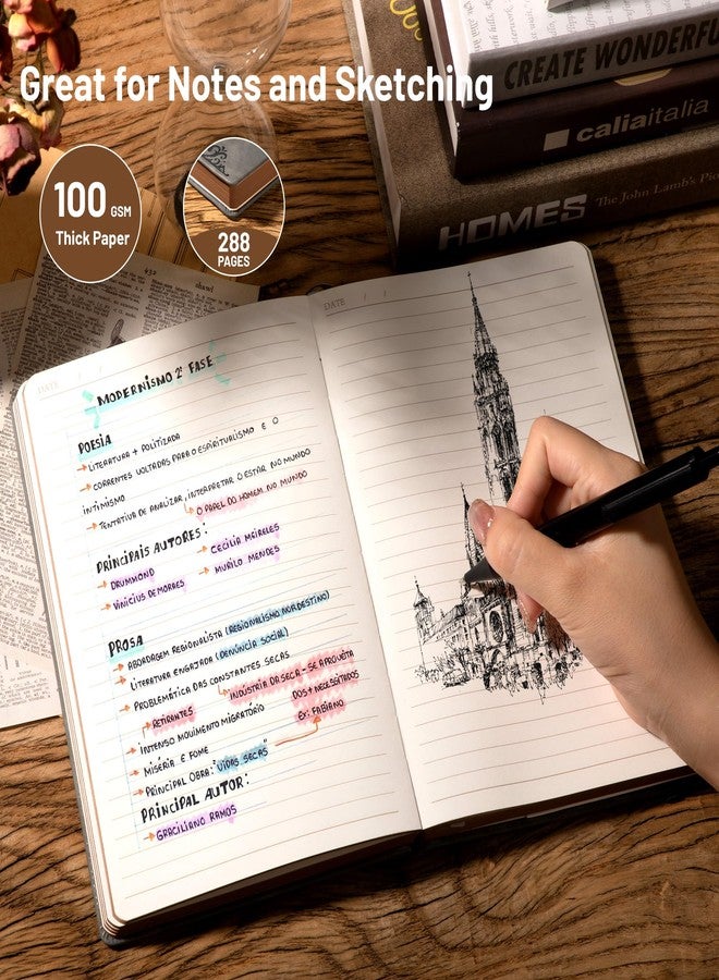 CAGIE Compass Leather Notebook Journal for Men, 100 GSM 288 Pages Lined Journals for Writing, A5 Hardcover Journaling Notebooks Gift Set with Pen for Travel Office Daily Writing - Image 3