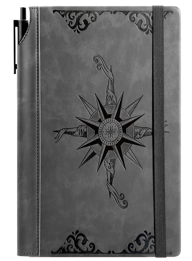 CAGIE Compass Leather Notebook Journal for Men, 100 GSM 288 Pages Lined Journals for Writing, A5 Hardcover Journaling Notebooks Gift Set with Pen for Travel Office Daily Writing - Image 1