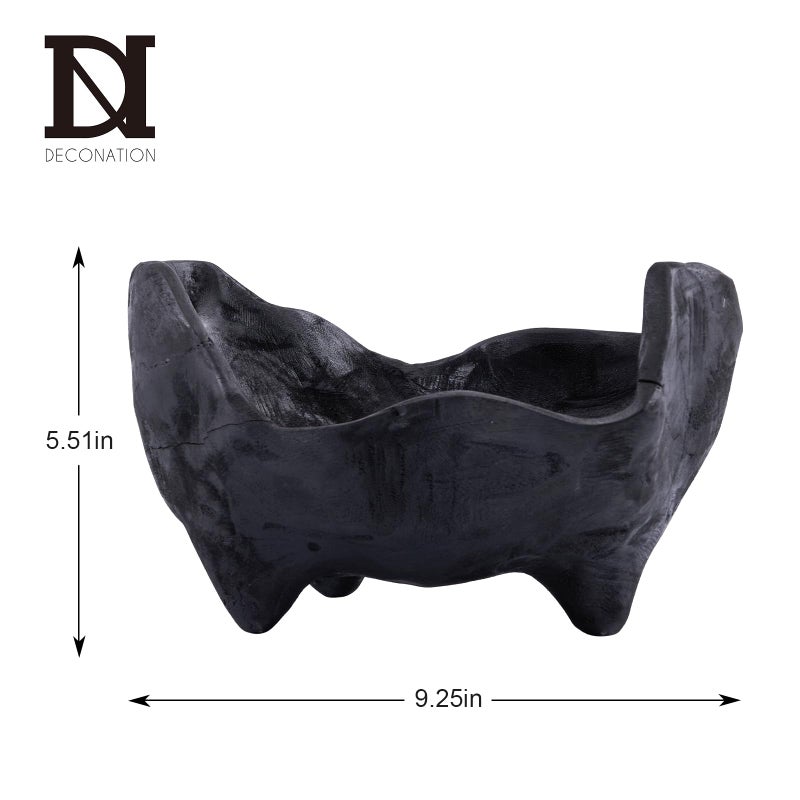 DN DECONATION Oak Wood Black Decorative Bowl-9.25x5.51 Inch Small Bowl for Entryway Key, Fruit, Candy with feet, Boho Farmhouse Home Decor for Dining Room, Coffee Table Centerpiece - Image 3