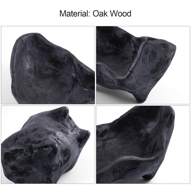 DN DECONATION Oak Wood Black Decorative Bowl-9.25x5.51 Inch Small Bowl for Entryway Key, Fruit, Candy with feet, Boho Farmhouse Home Decor for Dining Room, Coffee Table Centerpiece - Image 4