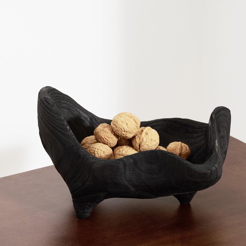 DN DECONATION Oak Wood Black Decorative Bowl-9.25x5.51 Inch Small Bowl for Entryway Key, Fruit, Candy with feet, Boho Farmhouse Home Decor for Dining Room, Coffee Table Centerpiece - Image 1