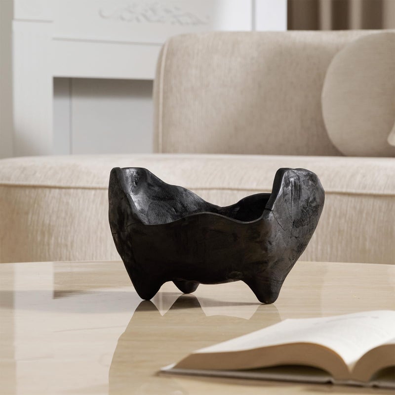 DN DECONATION Oak Wood Black Decorative Bowl-9.25x5.51 Inch Small Bowl for Entryway Key, Fruit, Candy with feet, Boho Farmhouse Home Decor for Dining Room, Coffee Table Centerpiece - Image 5