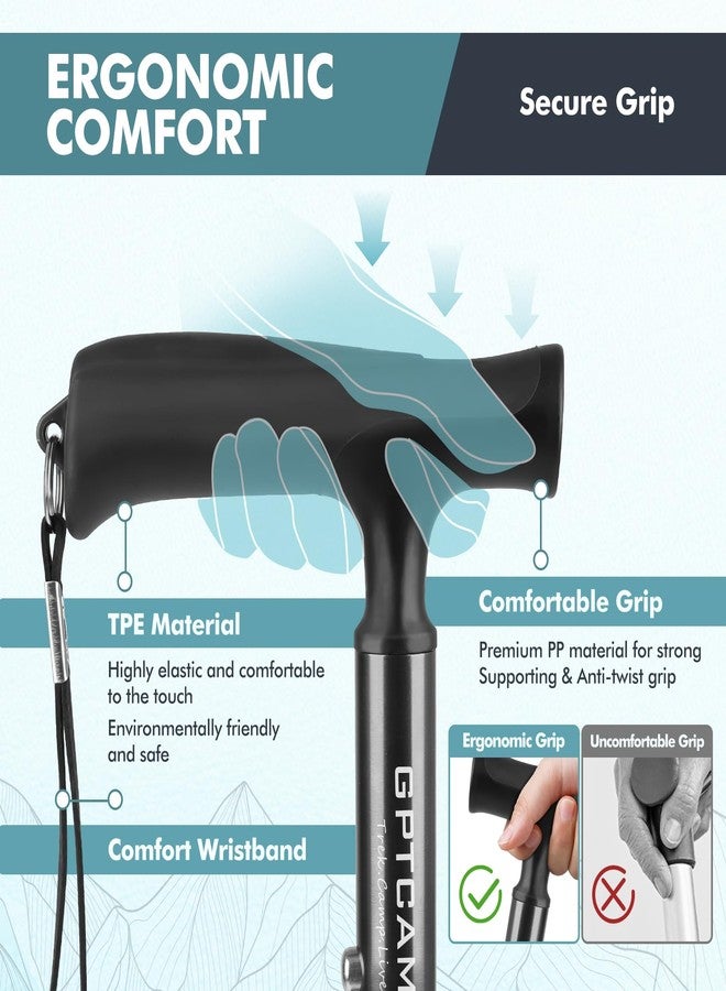 GPTCAMP Walking Cane for Men & Women,T-Grip Handle Adjustable Canes | Collapsible & Folding Design, Anti-Slip Pivot Tip, Lightweight Durable Walking Sticks for Seniors & Adults（Black） - Image 4