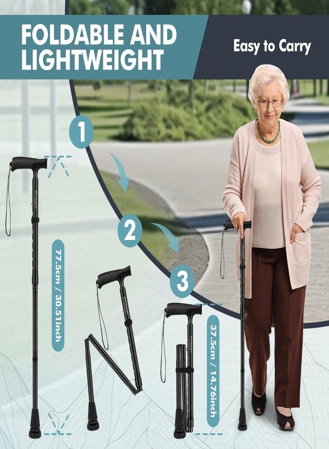 GPTCAMP Walking Cane for Men & Women,T-Grip Handle Adjustable Canes | Collapsible & Folding Design, Anti-Slip Pivot Tip, Lightweight Durable Walking Sticks for Seniors & Adults（Black） - Image 3