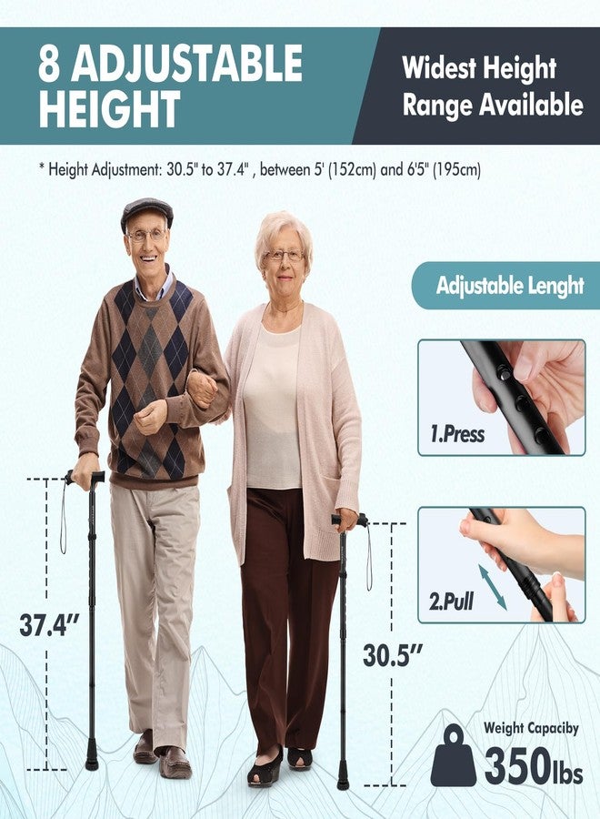 GPTCAMP Walking Cane for Men & Women,T-Grip Handle Adjustable Canes | Collapsible & Folding Design, Anti-Slip Pivot Tip, Lightweight Durable Walking Sticks for Seniors & Adults（Black） - Image 5