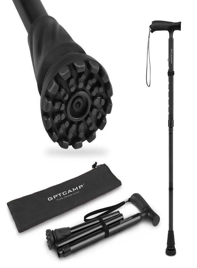 GPTCAMP Walking Cane for Men & Women,T-Grip Handle Adjustable Canes | Collapsible & Folding Design, Anti-Slip Pivot Tip, Lightweight Durable Walking Sticks for Seniors & Adults（Black） - Image 1
