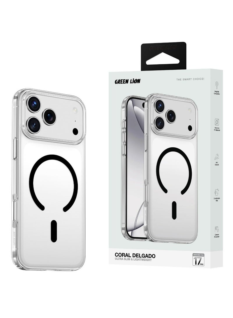 GREEN LION iPhone 17 Pro MagSafe Case Coral Delgado Ultra Slim & Lightweight / Anti-Yellowing Back Cover / Comfortable Grip / Anti-Scratch / Enhanced Protection / Enduring Clarity - Black