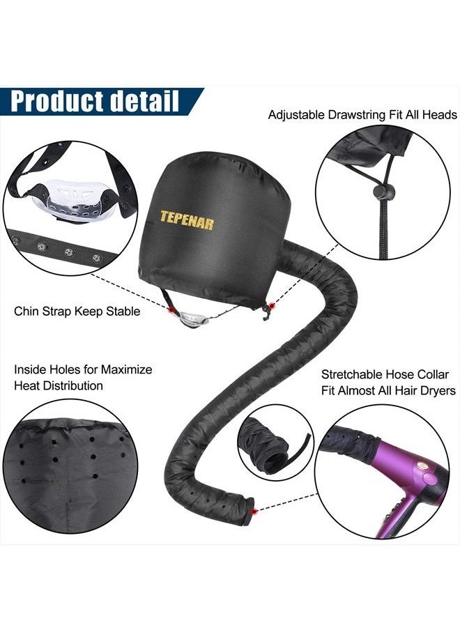 TEPENAR - Bonnet Hair Dryer Attachment, Upgraded Soft Adjustable Large Hair Drying Bonnet for Hand Held Hair Dryer, Easy to Use for Natural Curly Textured Hair Care and Speeds Up Drying Time at Home - Image 1