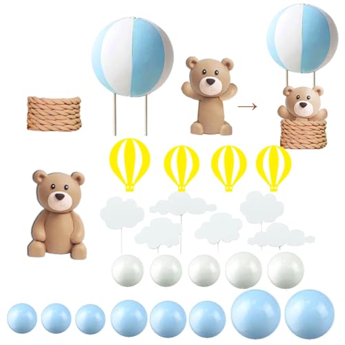 GmakCeder Bear Cake Topper White Cloud Hot Air Balloon Cake Decor - Image 2