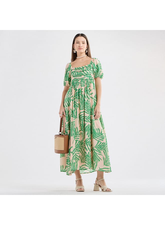 Splash FAV All-Over Print Maxi Dress with Square Neck and Short Sleeves  - Image 1
