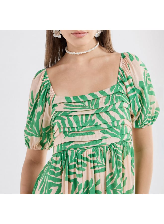 Splash FAV All-Over Print Maxi Dress with Square Neck and Short Sleeves  - Image 4