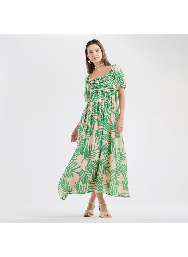 Splash FAV All-Over Print Maxi Dress with Square Neck and Short Sleeves  - Image 2
