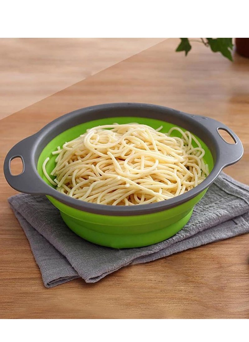 Bukela - 2-Piece Collapsible Silicone Strainer Basket Set with Drain Holes - Foldable Design for Kitchen, Travel, Draining Pasta & Vegetables (Green Edge) - Image 1