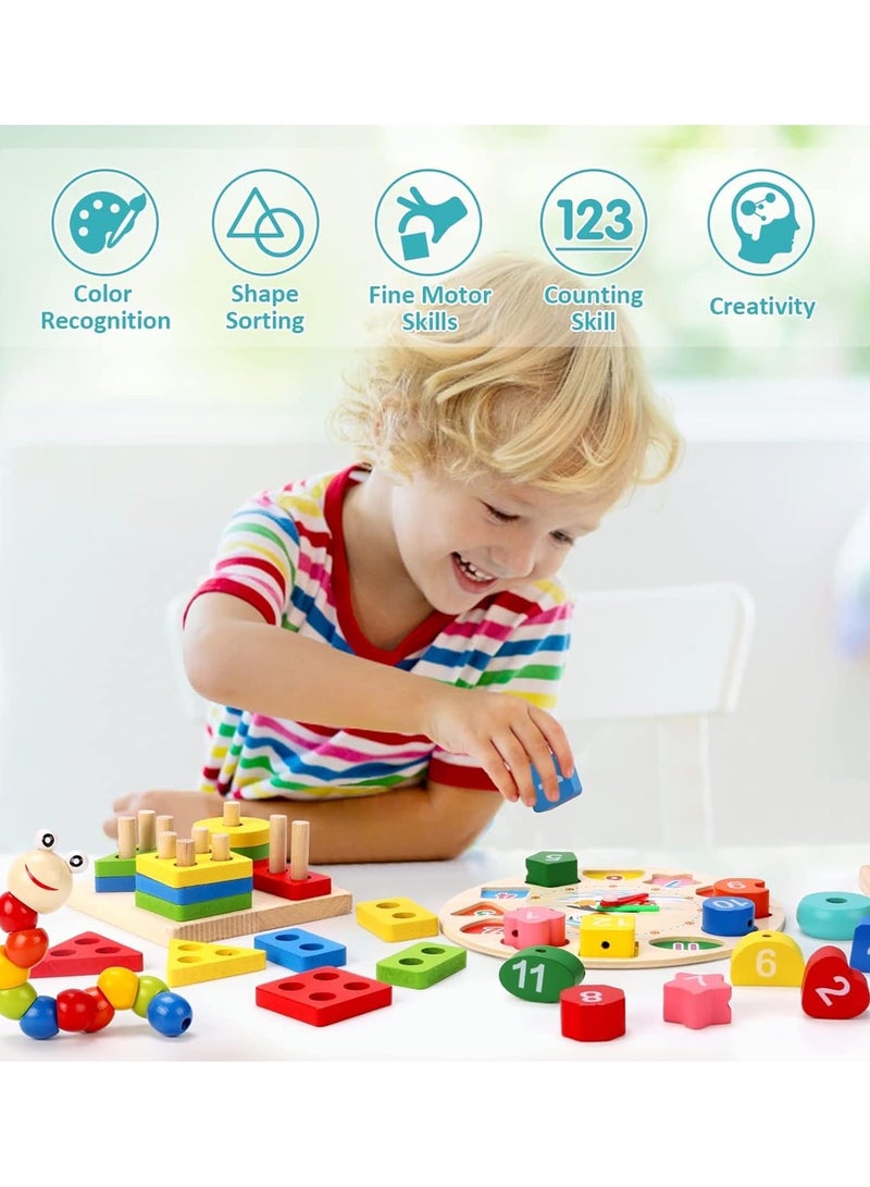 Montessori Toys for 3 Year Old Boys Girls, 6PCS Kids Wooden Toys, Baby Boy Toys 3-6 Year Old, Preschool Educational Learning Toy for Kids Ages 3 4 5 6+, Birthday Gifts - Image 2
