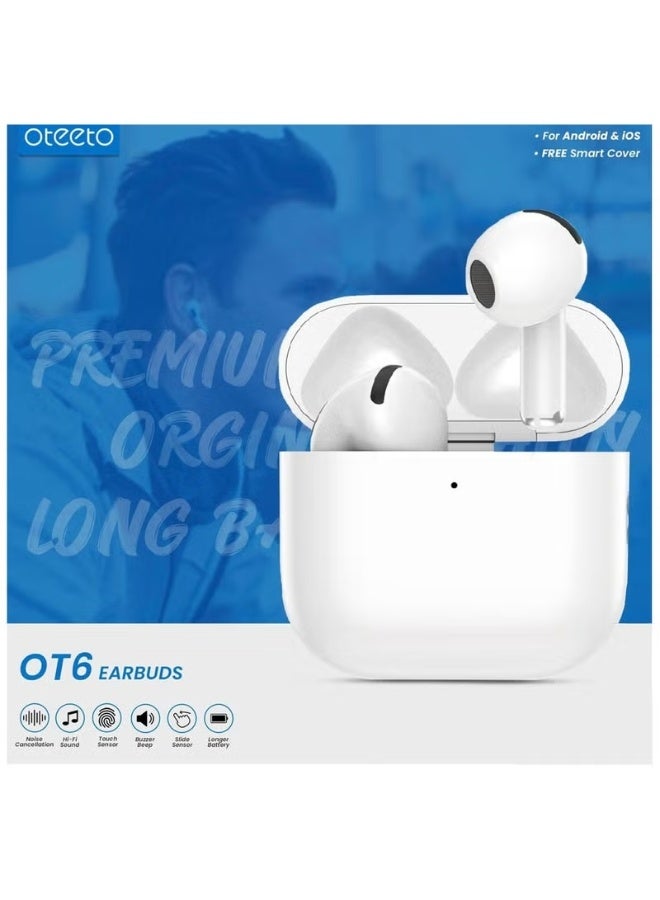 Oteeto Oteeto OT6 True Wireless Bluetooth Earbuds - Hifi Sound Quality Noice Cancelation - Touch Sensor Compatible With Android Devices - White - Image 3