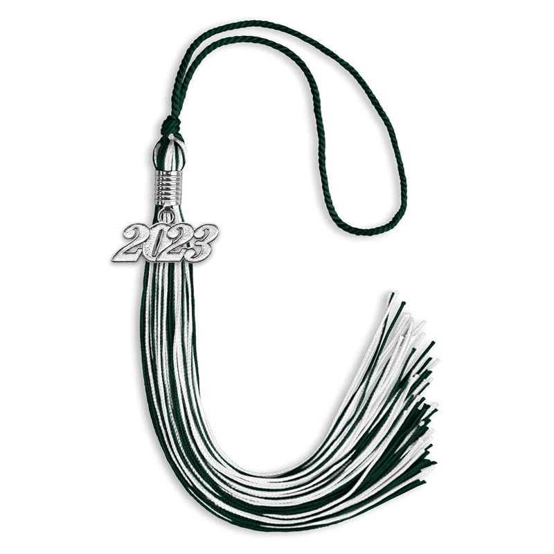 Endea Graduation Endea Graduation Mixed Double Color Tassel with Silver Date Drop Hunter GreenWhite 2023 