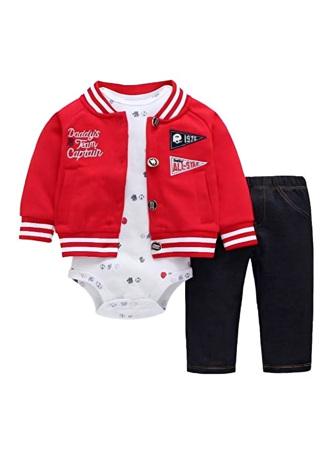 MiniMe Three-Piece Rompers Set for Babies 0-6 Months | Made from Soft Cotton | Comfortable and Durable Gentle Soft Touch | Easy Snap Button Closures for Quick Changes | Red & Blue Unisex Design - Image 1