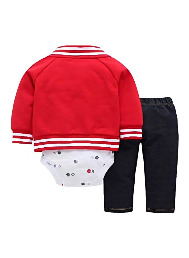MiniMe Three-Piece Rompers Set for Babies 0-6 Months | Made from Soft Cotton | Comfortable and Durable Gentle Soft Touch | Easy Snap Button Closures for Quick Changes | Red & Blue Unisex Design - Image 2