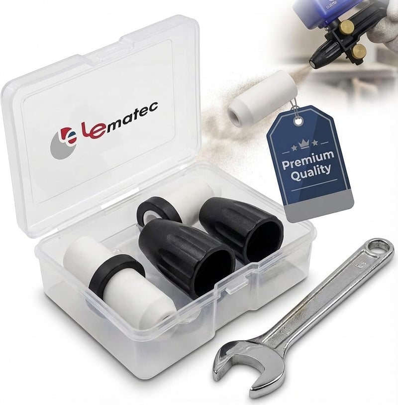 LE LEMATEC طقم ملحقات لبندقية AS118 للرمل - فوهة سيراميكية مع 2 غطاء للغبار وحافظة تخزين، قطع غيار متينة لبندقية الرمل لتحسين الأداء وطول العمر - Image 1