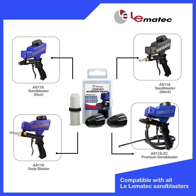 LE LEMATEC طقم ملحقات لبندقية AS118 للرمل - فوهة سيراميكية مع 2 غطاء للغبار وحافظة تخزين، قطع غيار متينة لبندقية الرمل لتحسين الأداء وطول العمر - Image 3