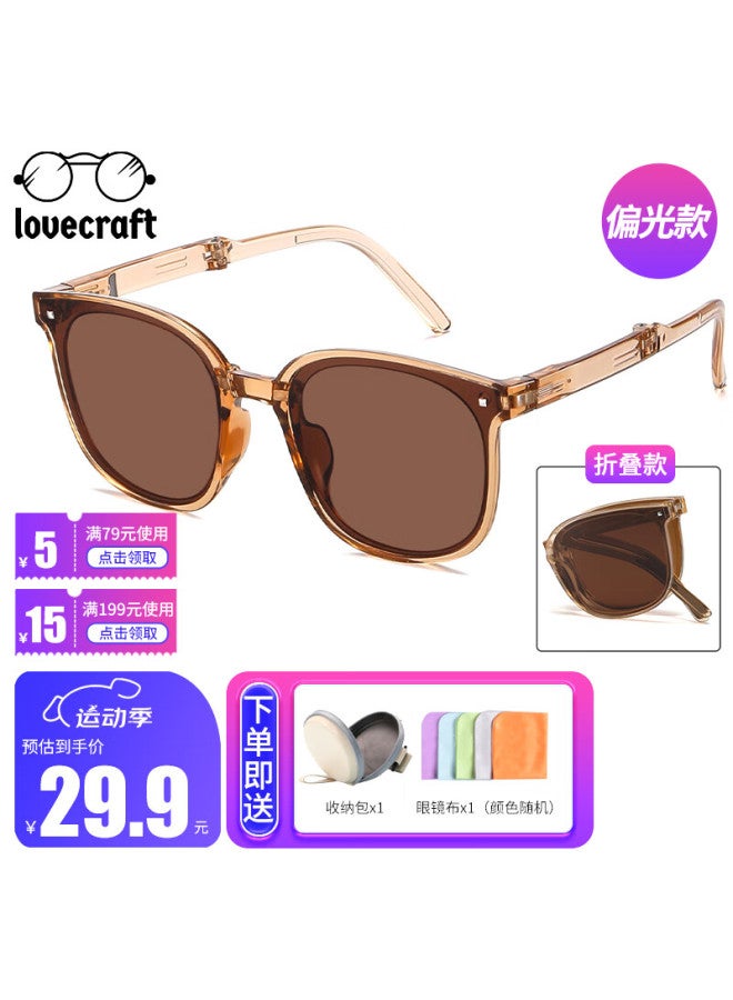Lovecraft Foldable Polarized Sungl 97-black Frame Brown Lens نظارات شمسية قابلة للطي مستقطبة للجنسين بإطار أسود-97 وعدسات بنية لحماية من الأشعة فوق البنفسجية وتنحيف الوجه للقيادة - Image 1