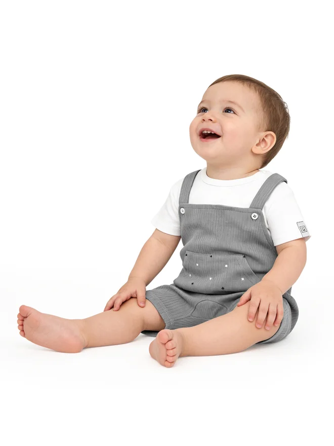 بابيز_بيسك Babies Basic Premium Ribbed Cotton Dungaree with Short Sleeves T-Shirt