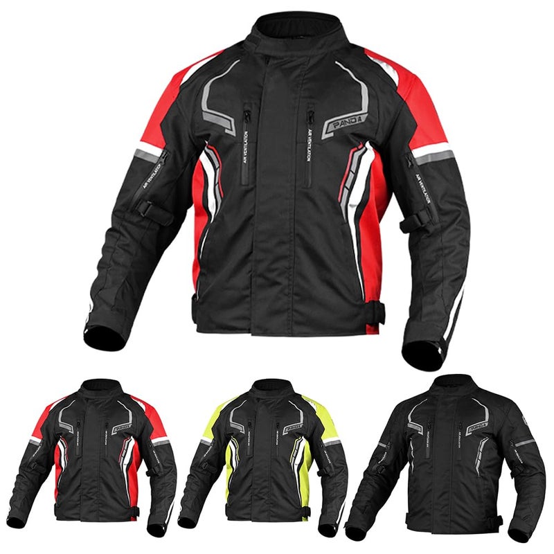 PANDA CYCLE GEAR PCG Motorcycle Men Jacket High Visibility Waterproof Armored All Season Enduro Dual Sport Motorbike Riding Biker Touring Mens Jacket Red M