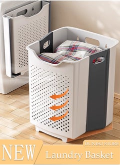 DUNISO Large Foldable Laundry Basket with Handle, Wall Hanging Collapsible Handled Plastic Washing Clothes Laundry Bin Container, Multi purpose Organizer Storage Washing Basket for Home  - Image 1