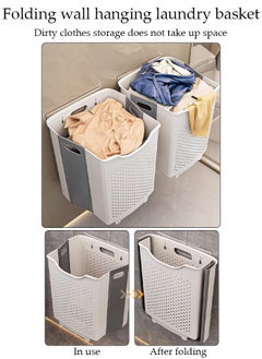 DUNISO Large Foldable Laundry Basket with Handle, Wall Hanging Collapsible Handled Plastic Washing Clothes Laundry Bin Container, Multi purpose Organizer Storage Washing Basket for Home  - Image 2