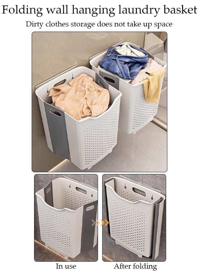 DUNISO Large Foldable Laundry Basket with Handle, Wall Hanging Collapsible Handled Plastic Washing Clothes Laundry Bin Container, Multi purpose Organizer Storage Washing Basket for Home - Image 2