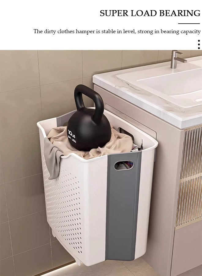DUNISO Large Foldable Laundry Basket with Handle, Wall Hanging Collapsible Handled Plastic Washing Clothes Laundry Bin Container, Multi purpose Organizer Storage Washing Basket for Home - Image 4