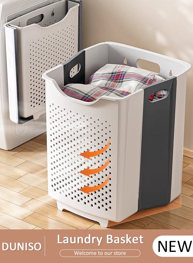 DUNISO Large Foldable Laundry Basket with Handle, Wall Hanging Collapsible Handled Plastic Washing Clothes Laundry Bin Container, Multi purpose Organizer Storage Washing Basket for Home - Image 1