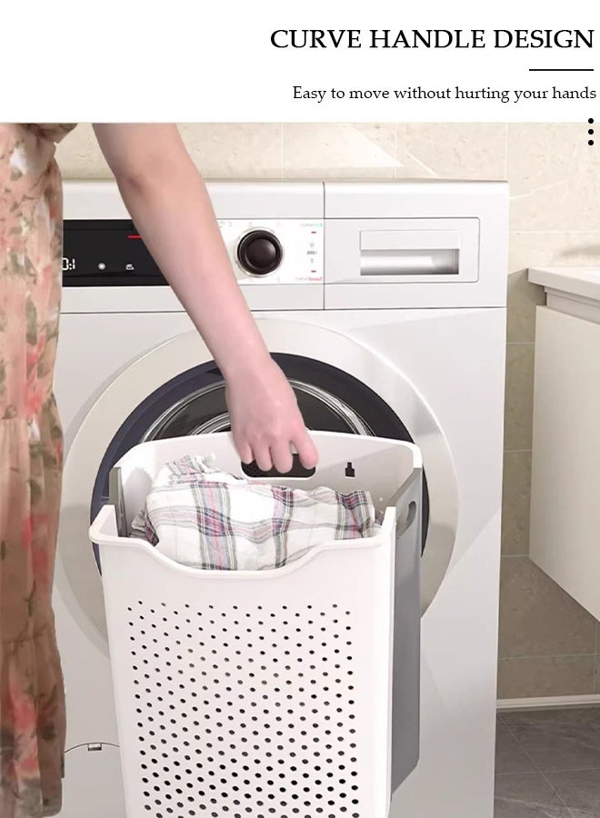 DUNISO Large Foldable Laundry Basket with Handle, Wall Hanging Collapsible Handled Plastic Washing Clothes Laundry Bin Container, Multi purpose Organizer Storage Washing Basket for Home - Image 3